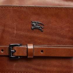 Pre Owned Burberry Brown/Beige House Check Fabric and Leather Bridle Satchel