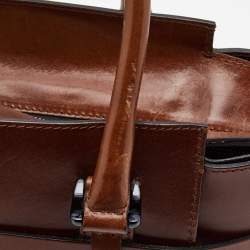 Pre Owned Burberry Brown/Beige House Check Fabric and Leather Bridle Satchel