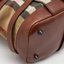 Pre Owned Burberry Brown/Beige House Check Fabric and Leather Bridle Satchel