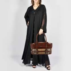 Pre Owned Burberry Brown/Beige House Check Fabric and Leather Bridle Satchel