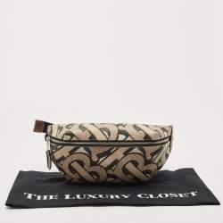 Pre Owned Burberry Beige TB Monogram Print Coated Canvas and Leather Sonny Bum Bag