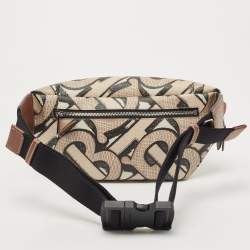 Pre Owned Burberry Beige TB Monogram Print Coated Canvas and Leather Sonny Bum Bag