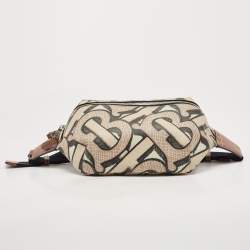 Pre Owned Burberry Beige TB Monogram Print Coated Canvas and Leather Sonny Bum Bag