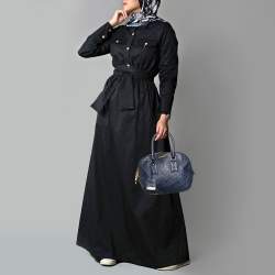 Pre Owned Burberry Blue Heritage Check Embossed Leather Small Orchard Bowler Bag