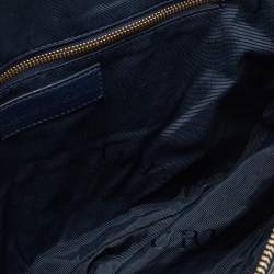 Pre Owned Burberry Blue Heritage Check Embossed Leather Small Orchard Bowler Bag