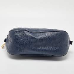 Pre Owned Burberry Blue Heritage Check Embossed Leather Small Orchard Bowler Bag