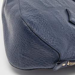 Pre Owned Burberry Blue Heritage Check Embossed Leather Small Orchard Bowler Bag