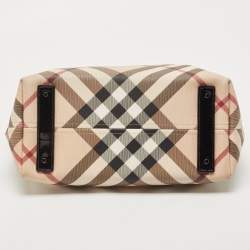 Pre Owned Burberry Black/Beige Super Nova Check PVC and Patent Leather Regent Tote