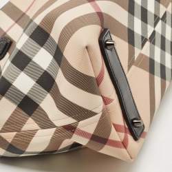 Pre Owned Burberry Black/Beige Super Nova Check PVC and Patent Leather Regent Tote