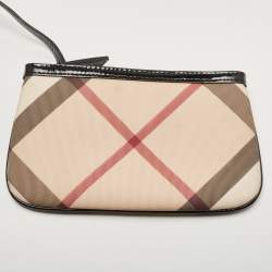 Pre Owned Burberry Black/Beige Super Nova Check PVC and Patent Leather Regent Tote