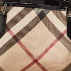 Pre Owned Burberry Black/Beige Super Nova Check PVC and Patent Leather Regent Tote