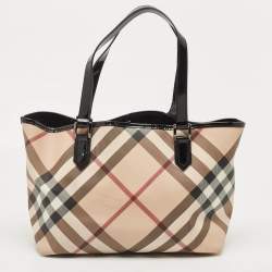 Pre Owned Burberry Black/Beige Super Nova Check PVC and Patent Leather Regent Tote