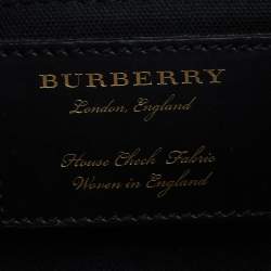 Pre Owned Burberry Burgundy/Beige Leather and House Check Fabric Mini Banner Tote w/Charm