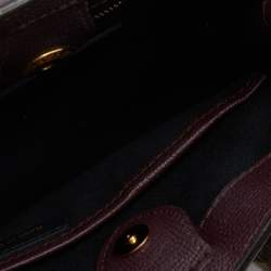 Pre Owned Burberry Burgundy/Beige Leather and House Check Fabric Mini Banner Tote w/Charm