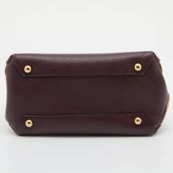 Pre Owned Burberry Burgundy/Beige Leather and House Check Fabric Mini Banner Tote w/Charm