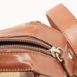 Pre Owned Burberry Beige/Tan Haymarket Check Coated Canvas and Leather Flap Crossbody Bag