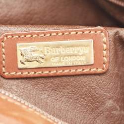 Pre Owned Burberry Beige/Tan Haymarket Check Coated Canvas and Leather Flap Crossbody Bag