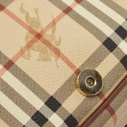 Pre Owned Burberry Beige/Tan Haymarket Check Coated Canvas and Leather Flap Crossbody Bag