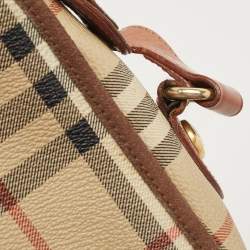 Pre Owned Burberry Beige/Tan Haymarket Check Coated Canvas and Leather Flap Crossbody Bag