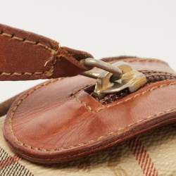 Pre Owned Burberry Beige/Tan Haymarket Check Coated Canvas and Leather Flap Crossbody Bag