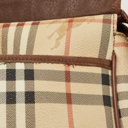 Pre Owned Burberry Beige/Tan Haymarket Check Coated Canvas and Leather Flap Crossbody Bag