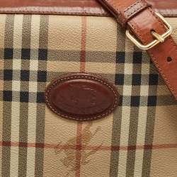 Pre Owned Burberry Beige/Tan Haymarket Check Coated Canvas and Leather Flap Crossbody Bag