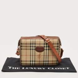 Pre Owned Burberry Beige/Tan Haymarket Check Coated Canvas and Leather Flap Crossbody Bag