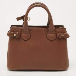 Pre Owned Burberry Brown/Beige House Check Fabric and Leather Small Banner Tote