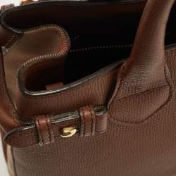 Pre Owned Burberry Brown/Beige House Check Fabric and Leather Small Banner Tote