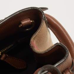 Pre Owned Burberry Brown/Beige House Check Fabric and Leather Small Banner Tote