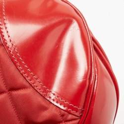 Pre Owned Burberry Red Quilted Nylon and Patent Leather Brooke Hobo
