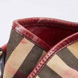 Burberry Dark Red/Beige House Check Canvas and Leather Small Canterbury Tote