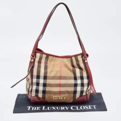 Burberry Dark Red/Beige House Check Canvas and Leather Small Canterbury Tote