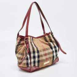 Burberry Dark Red/Beige House Check Canvas and Leather Small Canterbury Tote