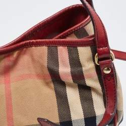 Burberry Dark Red/Beige House Check Canvas and Leather Small Canterbury Tote