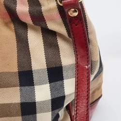 Burberry Dark Red/Beige House Check Canvas and Leather Small Canterbury Tote