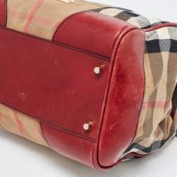 Burberry Dark Red/Beige House Check Canvas and Leather Small Canterbury Tote