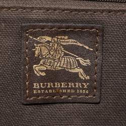 Pre Owned Burberry Brown/Beige Haymarket Check PVC and Leather Buckle Flap Bag