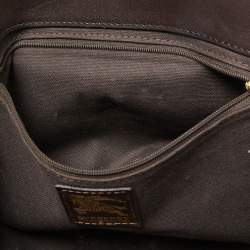 Pre Owned Burberry Brown/Beige Haymarket Check PVC and Leather Buckle Flap Bag