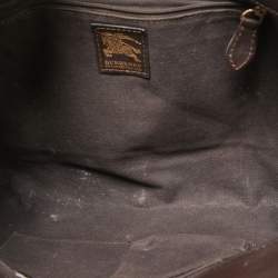 Pre Owned Burberry Brown/Beige Haymarket Check PVC and Leather Buckle Flap Bag