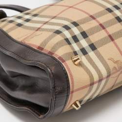 Pre Owned Burberry Brown/Beige Haymarket Check PVC and Leather Buckle Flap Bag