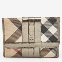 Pre Owned Burberry Metallic/Beige Housecheck PVC and Patent Leather French Wallet