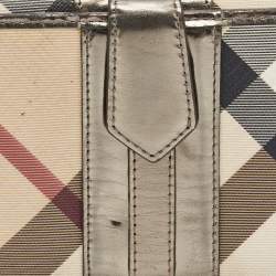 Pre Owned Burberry Metallic/Beige Housecheck PVC and Patent Leather French Wallet