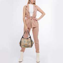 Pre Owned Burberry Beige/Brown Haymarket Check PVC and Leather Small Canterbury Tote