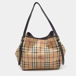 Pre Owned Burberry Beige/Brown Haymarket Check PVC and Leather Small Canterbury Tote