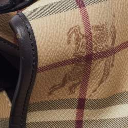 Pre Owned Burberry Beige/Brown Haymarket Check PVC and Leather Small Canterbury Tote