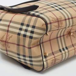 Pre Owned Burberry Beige/Brown Haymarket Check PVC and Leather Small Canterbury Tote