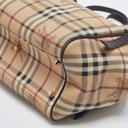 Pre Owned Burberry Beige/Brown Haymarket Check PVC and Leather Small Canterbury Tote