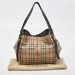 Pre Owned Burberry Beige/Brown Haymarket Check PVC and Leather Small Canterbury Tote