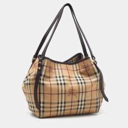 Pre Owned Burberry Beige/Brown Haymarket Check PVC and Leather Small Canterbury Tote